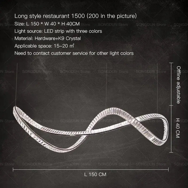 Modern spiral silver crystal chandelier living room light