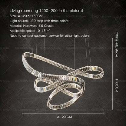 Modern spiral silver crystal chandelier living room light