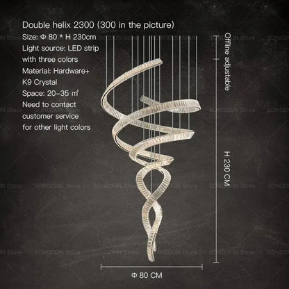 Modern spiral silver crystal chandelier living room light