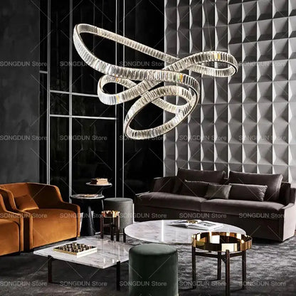 Modern spiral silver crystal chandelier living room light