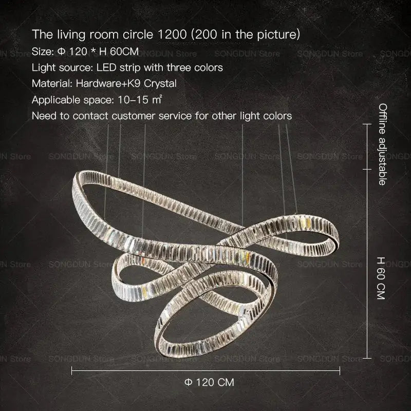 Modern spiral silver crystal chandelier living room light