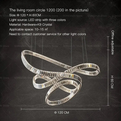 Modern spiral silver crystal chandelier living room light