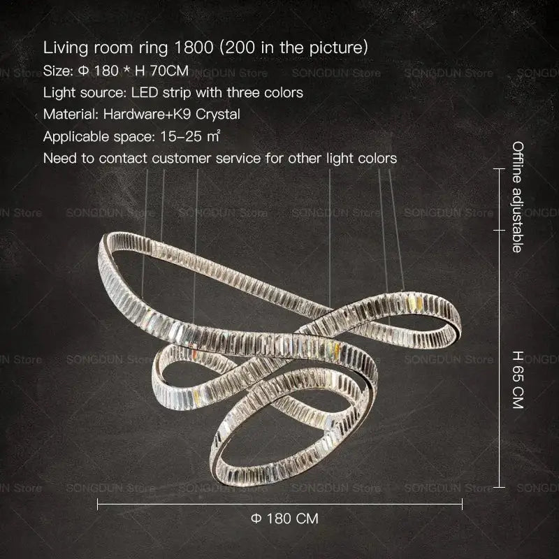 Modern spiral silver crystal chandelier living room light