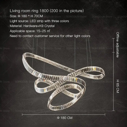 Modern spiral silver crystal chandelier living room light