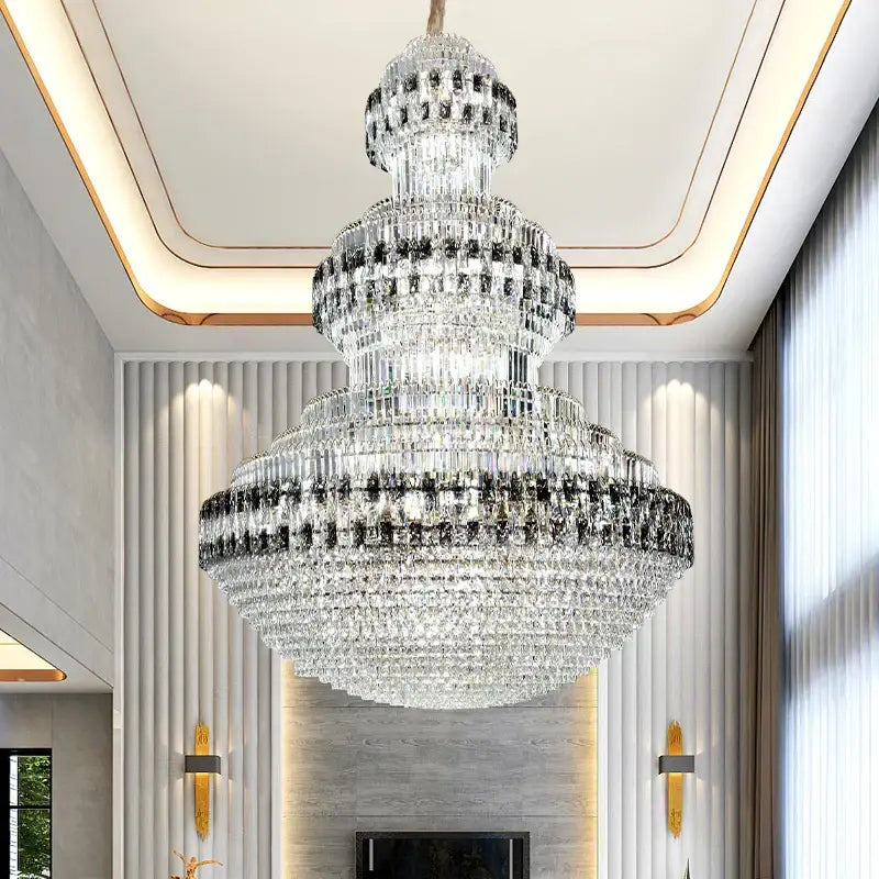Luxury gold and clear black crystal chandelier living room