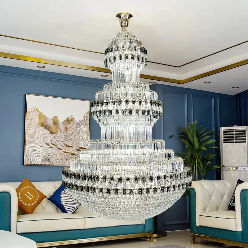 Luxury gold and clear black crystal chandelier living room