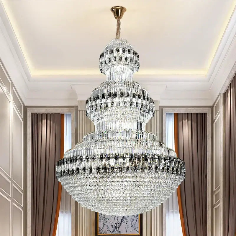 Luxury gold and clear black crystal chandelier living room