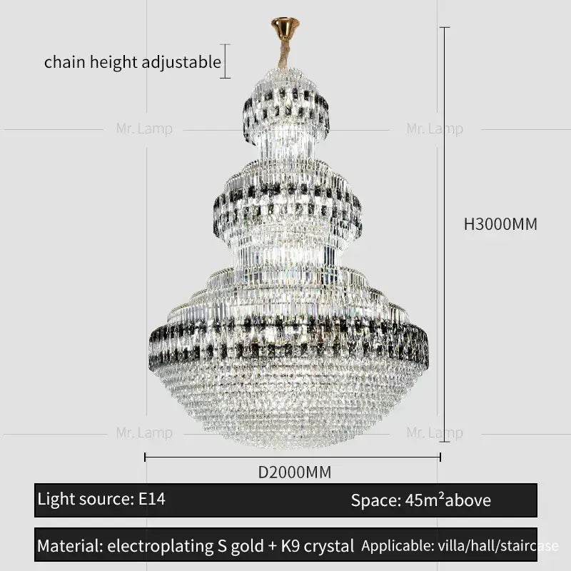 Luxury gold and clear black crystal chandelier living room