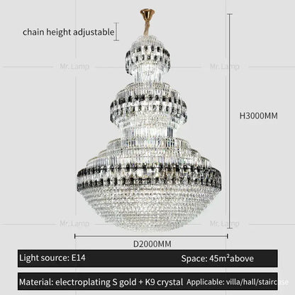 Luxury gold and clear black crystal chandelier living room