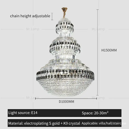 Luxury gold and clear black crystal chandelier living room