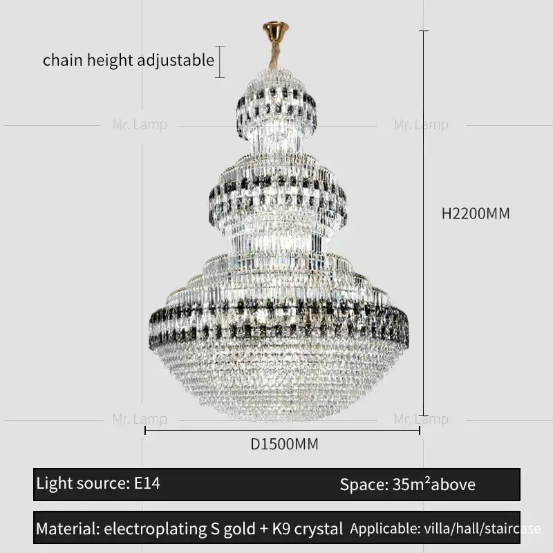 Luxury gold and clear black crystal chandelier living room