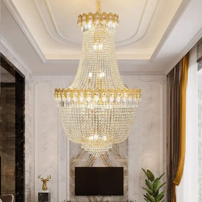 Luxury gold crystal chandelier for living room stairwell