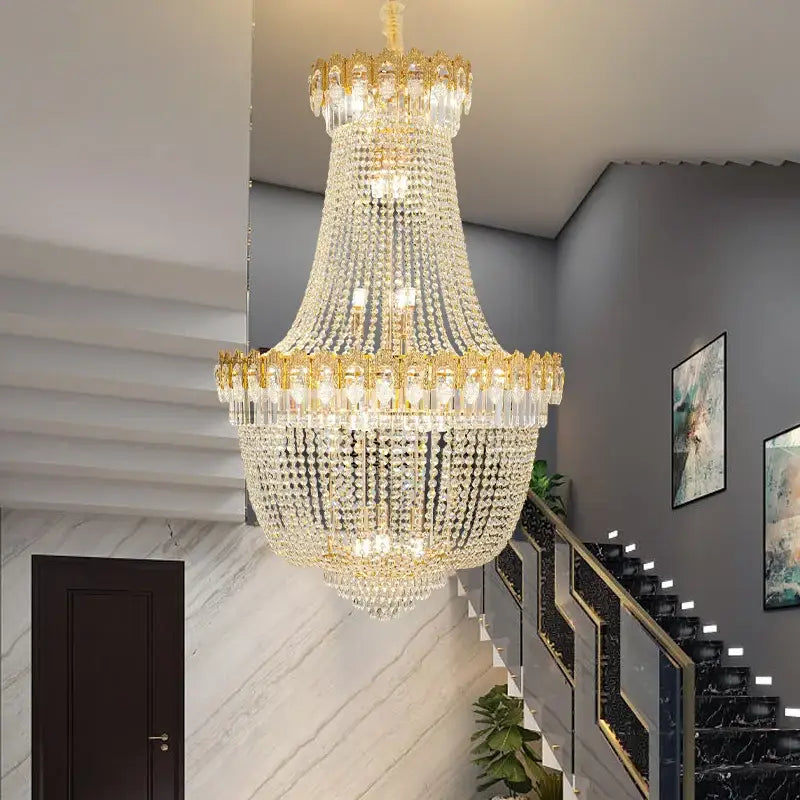 Luxury gold crystal chandelier for living room stairwell