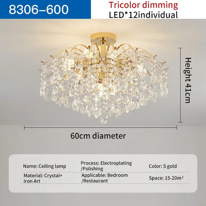 French retro gold crystal chandelier dining room light