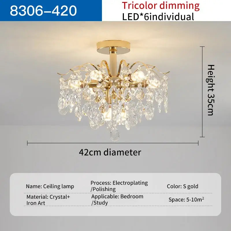 French retro gold crystal chandelier dining room light