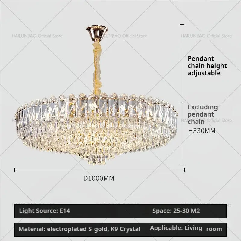 French luxury chrome crystal chandelier dining room light