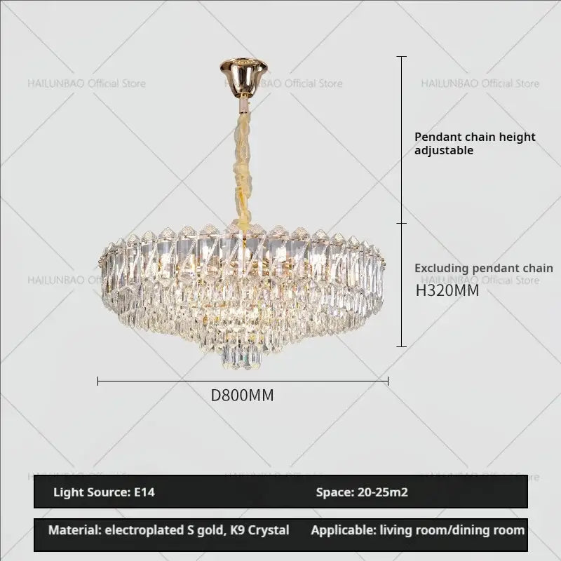 French luxury chrome crystal chandelier dining room light