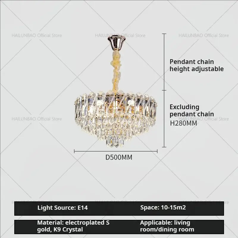 French luxury chrome crystal chandelier dining room light