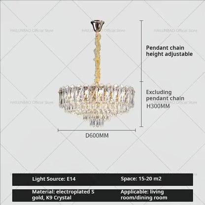 French luxury chrome crystal chandelier dining room light