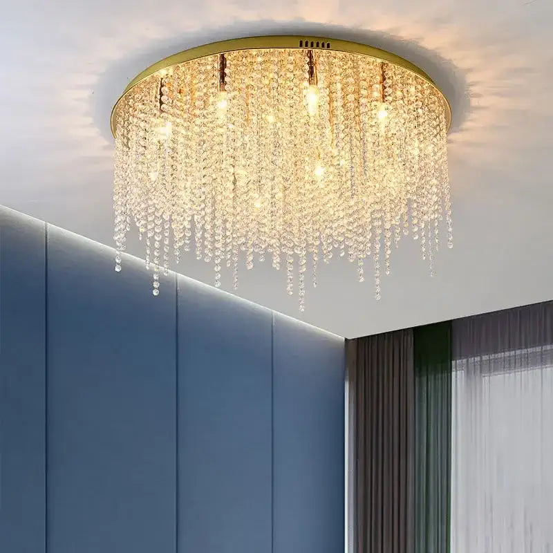 Luxury gold crystal chandelier for living room square led