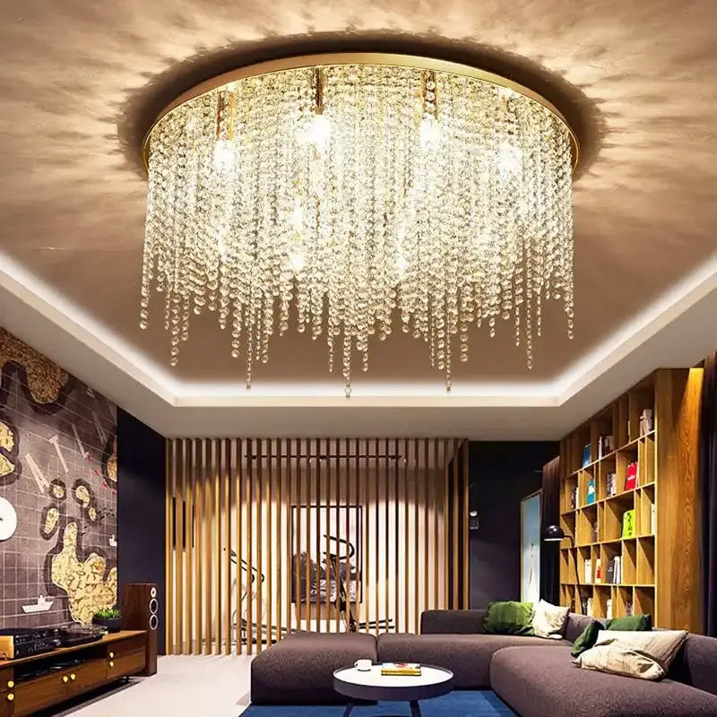 Luxury gold crystal chandelier for living room square led