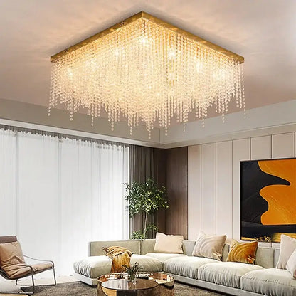 Luxury gold crystal chandelier for living room square led