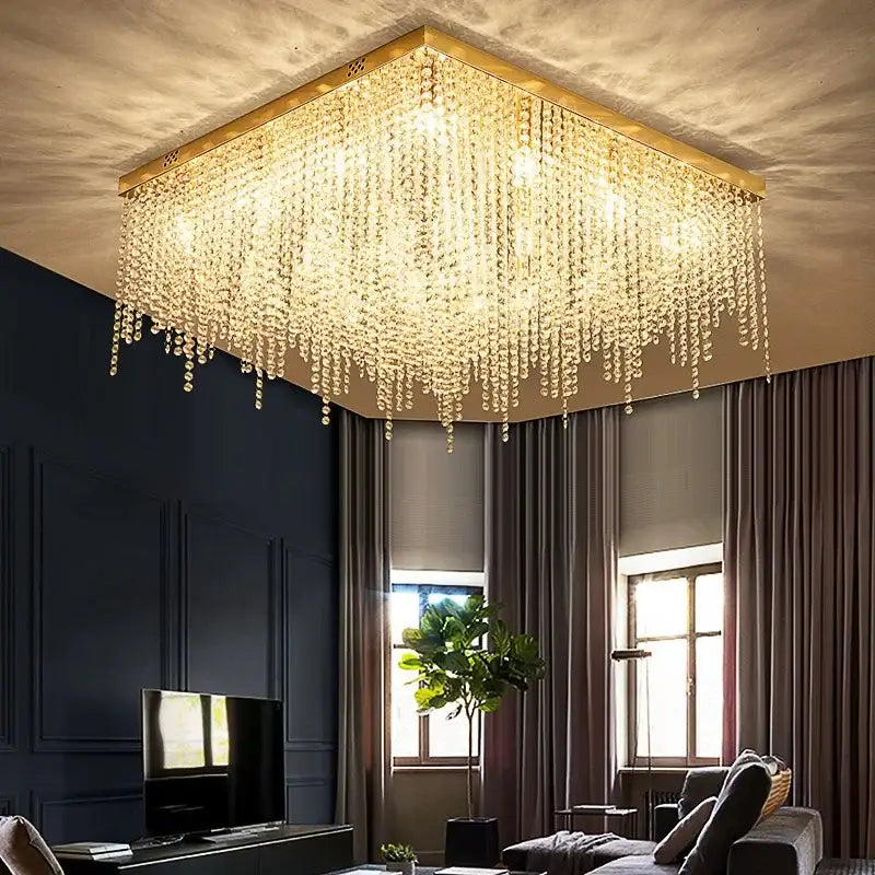 Luxury gold crystal chandelier for living room square led