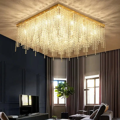 Luxury gold crystal chandelier for living room square led
