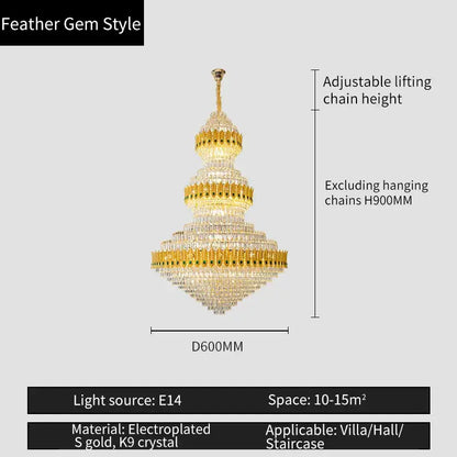 Luxury gold & emerald crystal chandelier living room light