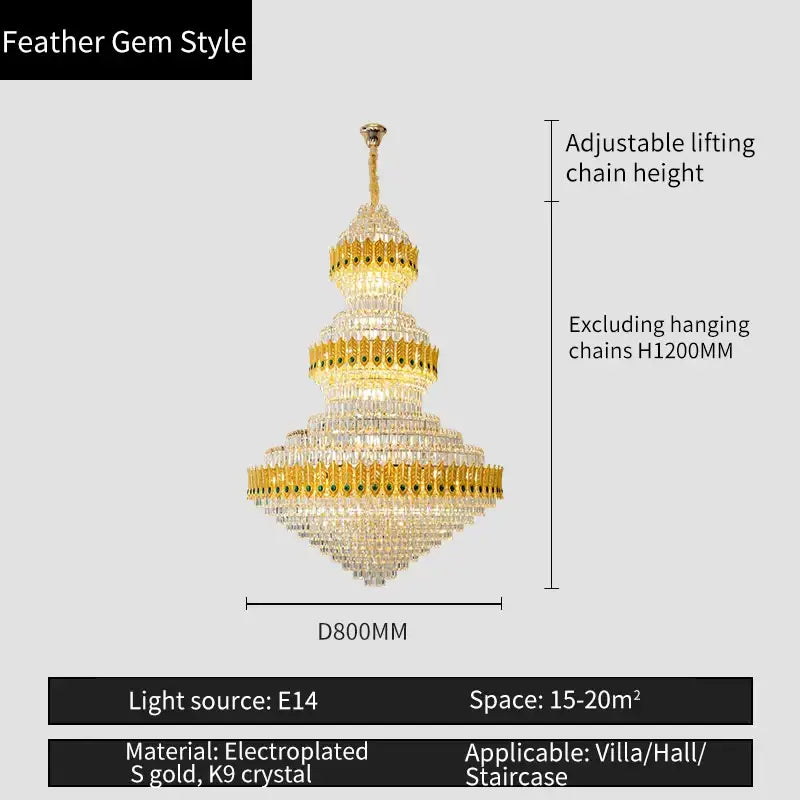 Luxury gold & emerald crystal chandelier living room light