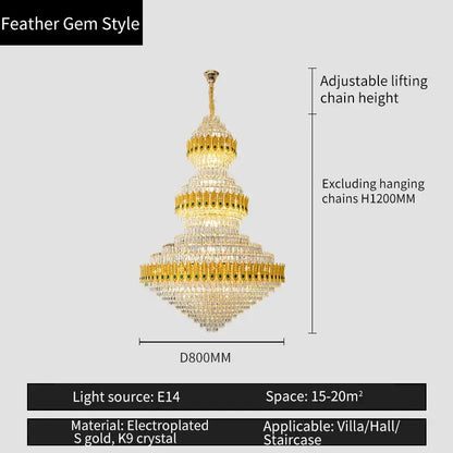 Luxury gold & emerald crystal chandelier living room light