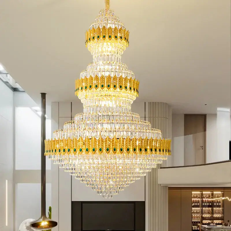Luxury gold & emerald crystal chandelier living room light