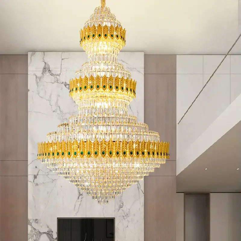 Luxury gold & emerald crystal chandelier living room light