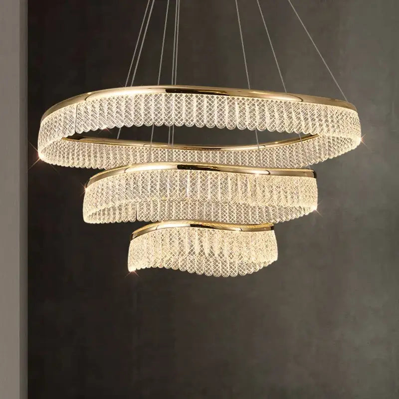 crystal chandelier modern gold tiered light for living room