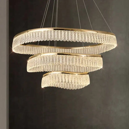 crystal chandelier modern gold tiered light for living room