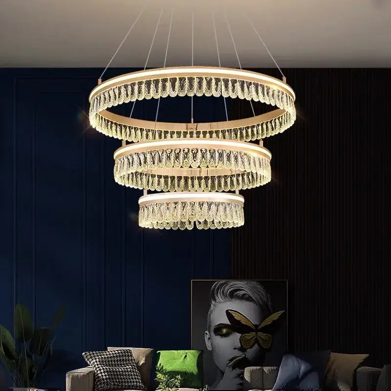 crystal chandelier modern gold tiered light for living room