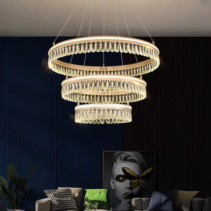 crystal chandelier modern gold tiered light for living room