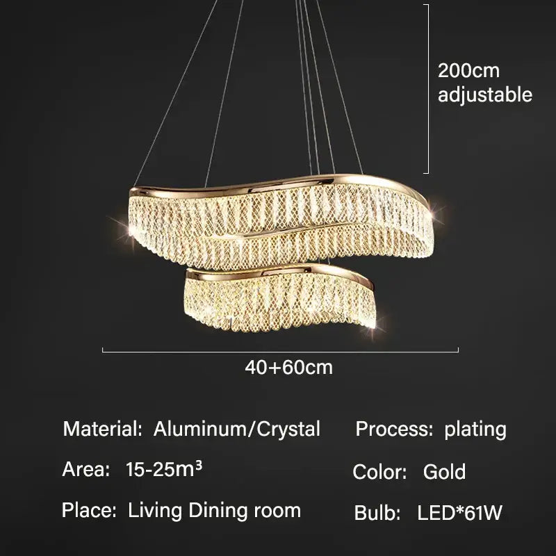 crystal chandelier modern gold tiered light for living room