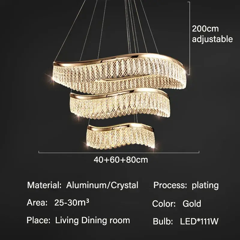 crystal chandelier modern gold tiered light for living room