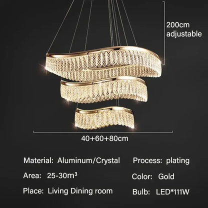 crystal chandelier modern gold tiered light for living room