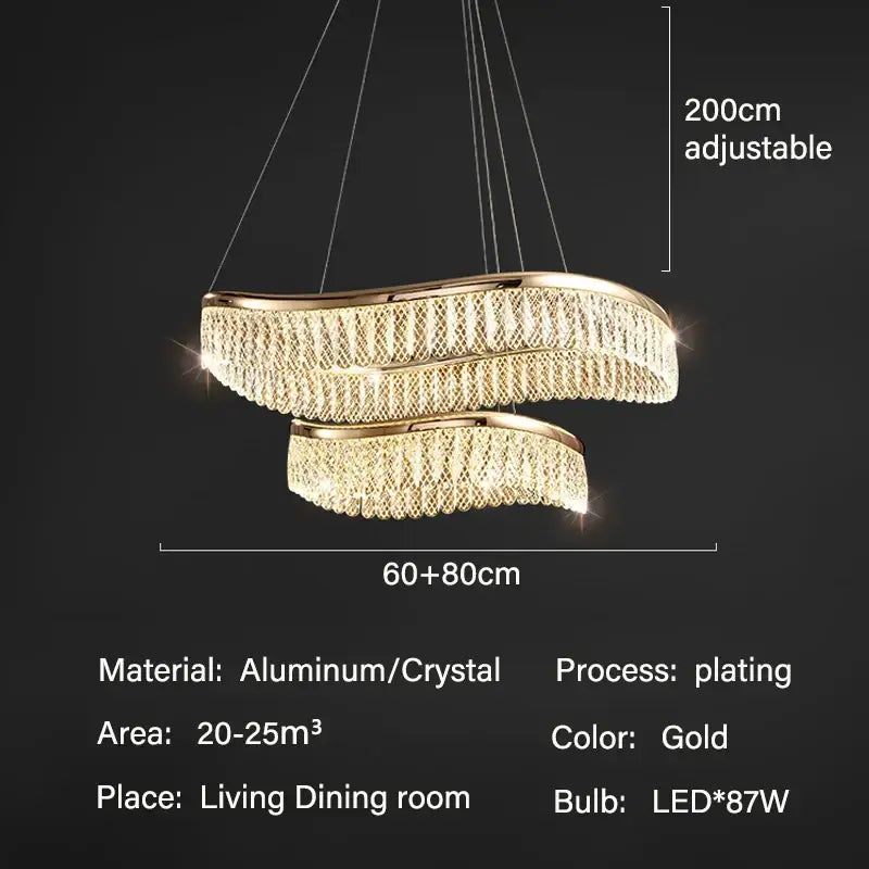 crystal chandelier modern gold tiered light for living room