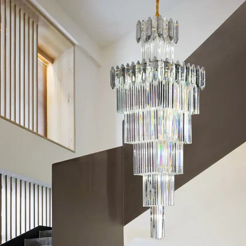 Luxury tiered gold crystal chandelier for living room