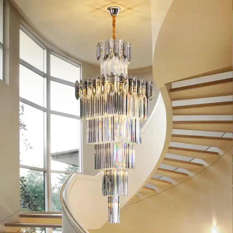 Luxury tiered gold crystal chandelier for living room