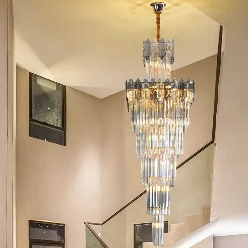 Luxury tiered gold crystal chandelier for living room