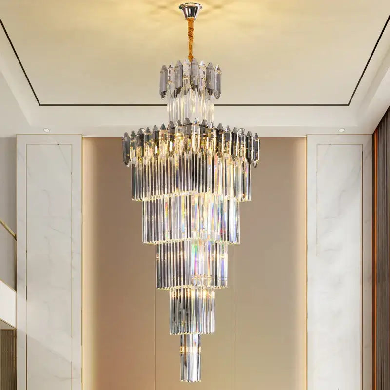 Luxury tiered gold crystal chandelier for living room