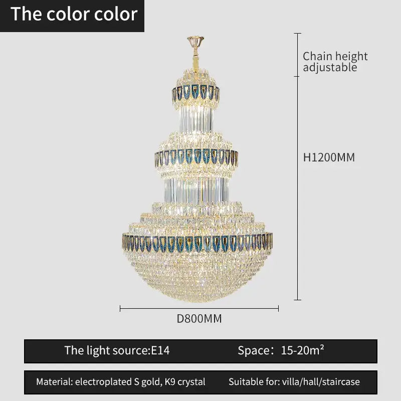 Luxury gold crystal chandelier for hotel and villa dining room