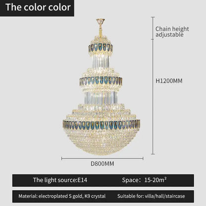 Luxury gold crystal chandelier for hotel and villa dining room