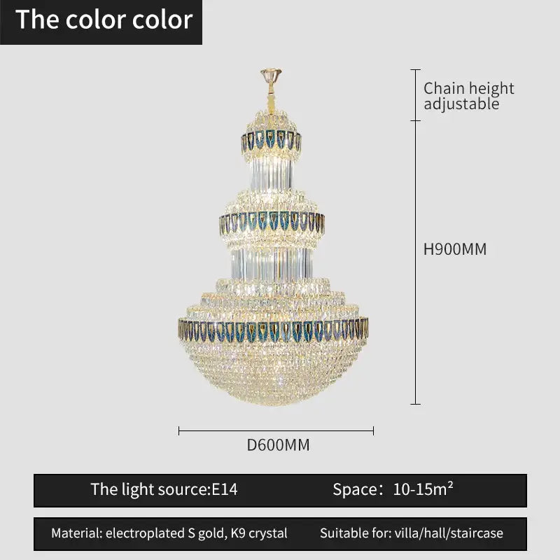 Luxury gold crystal chandelier for hotel and villa dining room