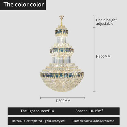 Luxury gold crystal chandelier for hotel and villa dining room