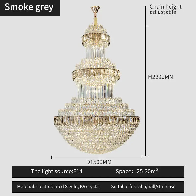 Luxury gold crystal chandelier for hotel and villa dining room